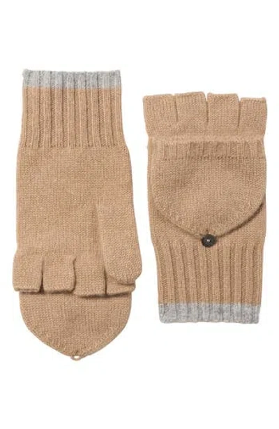Amicale Pop Top Fingerless Cashmere Knit Gloves In Camel