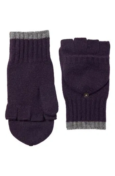 Amicale Pop Top Fingerless Cashmere Knit Gloves In Dark Purple