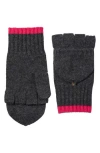 Amicale Pop Top Fingerless Cashmere Knit Gloves In Black