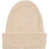 Amicale Ribbed Cashmere Double Cuff Beanie In Oat