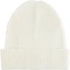 Amicale Ribbed Cashmere Double Cuff Beanie In White