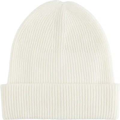 Amicale Ribbed Cashmere Double Cuff Beanie In White