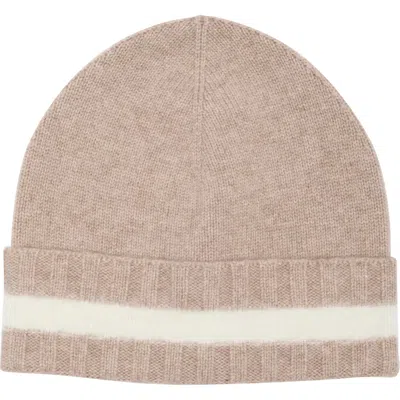 Amicale Stripe Fuzzy Cashmere Cuffed Beanie In Neutral