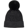 Amicale Two-tone Rib Knit Beanie With Genuine Shearling Pom In Black/black