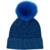 Amicale Two-tone Rib Knit Beanie With Genuine Shearling Pom In Navy/bright Blue