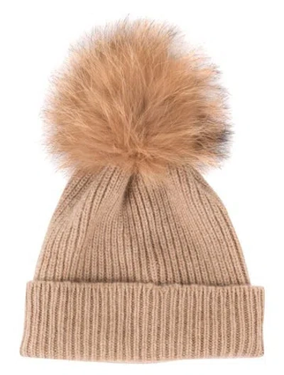 Pre-owned Amicale Winter Pom Pom Beanie In Brown