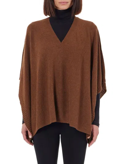 Amicale Women's Cashmere Poncho In Brown