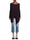 Amicale Women's Frayed Cashmere Poncho In Dark Purple