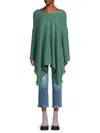 Amicale Cashmere Fringe Poncho In Green
