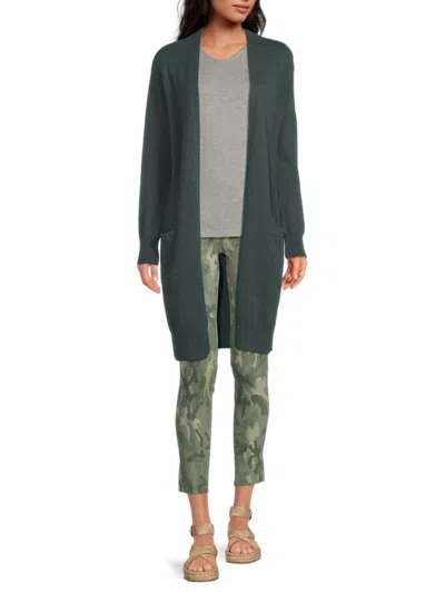 Amicale Women's Longline Open Front Cashmere Cardigan In Green