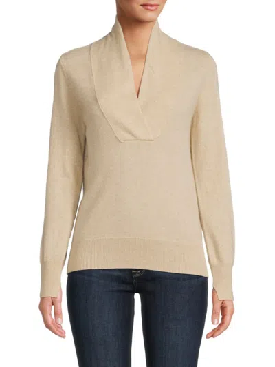 Amicale Women's Shawl Collar Cashmere Sweater In Beige