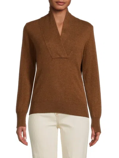 Amicale Women's Shawl Collar Cashmere Sweater In Brown