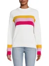 Amicale Women's Striped Cashmere Crewneck Sweater In Ivory