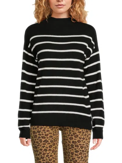 Amicale Women's Striped Cashmere Sweater In Black Ivory