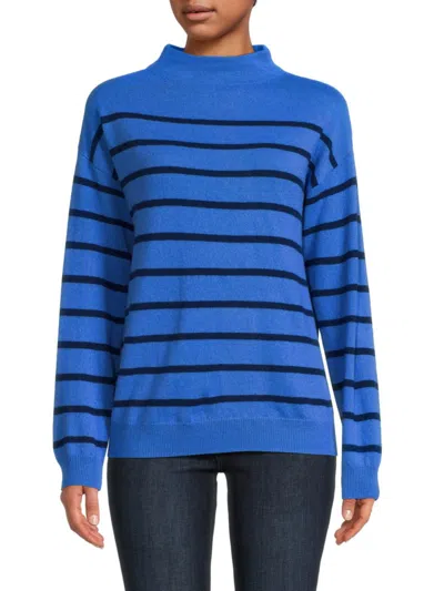 Amicale Women's Striped Cashmere Sweater In Blue
