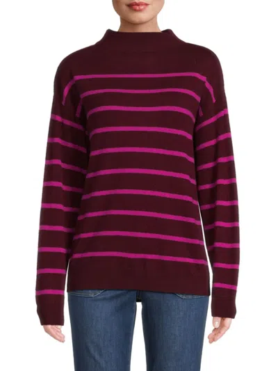 Amicale Women's Striped Cashmere Sweater In Brick Red