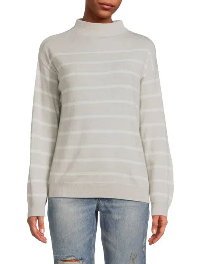 Amicale Women's Striped Cashmere Sweater In Grey