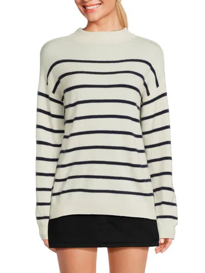 Amicale Women's Striped Cashmere Sweater In Ivory Navy