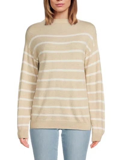Amicale Women's Striped Cashmere Sweater In Oatmeal Ivory