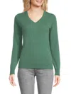 Amicale Women's V Neck Cashmere Sweater In Asp Green