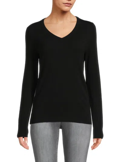 Amicale Women's V Neck Cashmere Sweater In Black