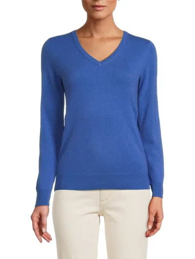 Amicale Women's V Neck Cashmere Sweater In Bright Blue