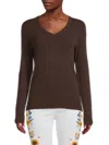 Amicale Women's V Neck Cashmere Sweater In Brown