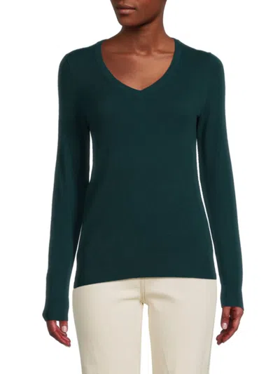 Amicale Women's V Neck Cashmere Sweater In Dark Green