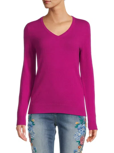 Amicale Women's V Neck Cashmere Sweater In Pink