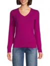 Amicale Women's V Neck Cashmere Sweater In Fuchsia