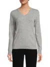 Amicale Women's V Neck Cashmere Sweater In Grey