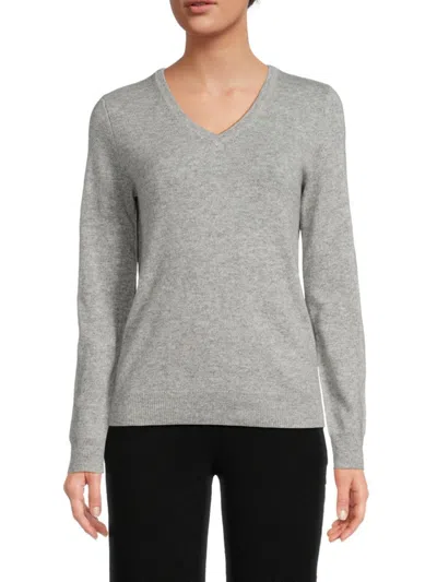 Amicale Women's V Neck Cashmere Sweater In Grey