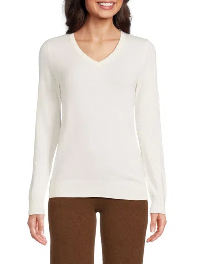 Amicale Women's V Neck Cashmere Sweater In Ivory