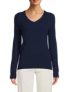 Amicale Women's V Neck Cashmere Sweater In Navy