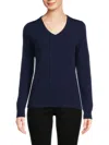 Amicale Women's V Neck Cashmere Sweater In Navy