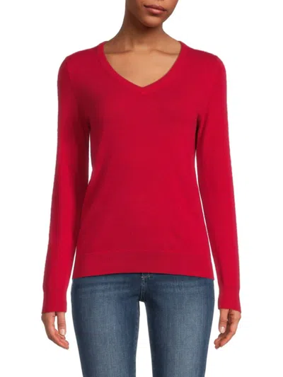 Amicale Women's V Neck Cashmere Sweater In Red