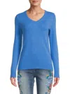 Amicale Women's V Neck Cashmere Sweater In Sky Blue