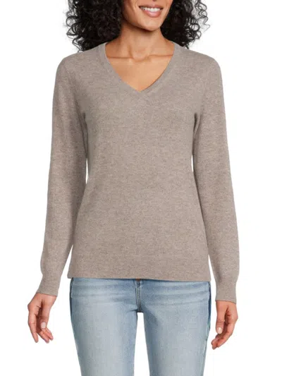 Amicale Women's V Neck Cashmere Sweater In Toast