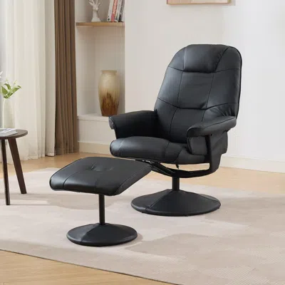 Amidey 011-massage Recliner Chair With Ottoman, 360° Swivel Pu Leather Reclining Chair With Wrapped Base An In Black