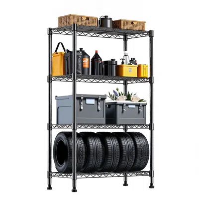 Amidey 1000 Lbs Storage Shelving 4-tier Utility Shelving Unit Steel Organizer Wire Rack For Home,kitchen,of In Black