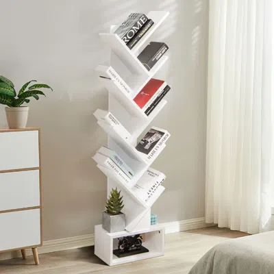 Amidey 10-tier Bookshelf With Drawer Free-standing Storage Bookcase In White