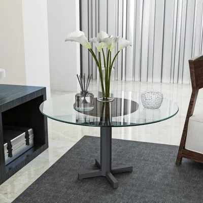 Amidey 24" Inch Round Tempered Glass Table Top Clear Glass 1/4" Inch Thick Round Polished Edge In Gray