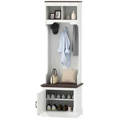 Amidey 3-in-1 Hall Tree With Shoe Storage, Coat Rack With Bench, Entryway Furniture With Five Hooks, White 
