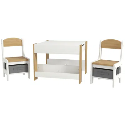 Amidey 3pc Children's Table And Chairs Set, Kids Table And Chair With Reversible Desktop, Storage, Bookshel