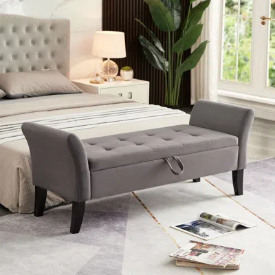 Amidey 51.5" Bed Bench With Storage Grey Velvet In Gray
