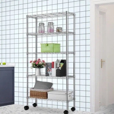 Amidey 5-layer Chrome Plated Iron Shelf With 1.5" Nylon Wheels 165*90*35 Chrome In Silver