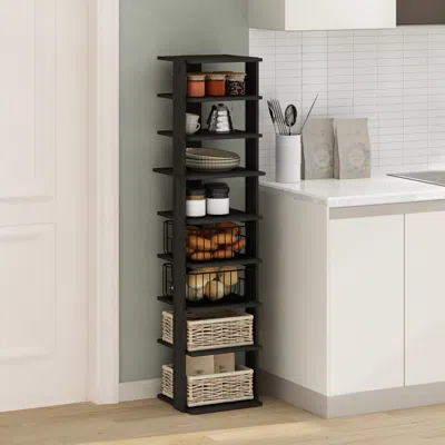 Amidey Compact 9-tier Vertical Space Saving Free Standing Corner Shelf, Display Rack, Espresso In Black