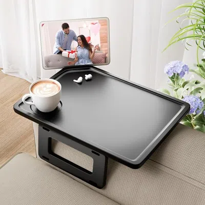 Amidey Couch Arm Tray Table Sofa Arm Clip Table, Armrest Tray Table Suitable For Home Drinks/fast Food/frui In Black