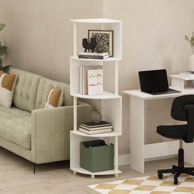 Amidey Econ 4-tier Zigzag Corner Shelf Bookcase, Bookshelf, White/white