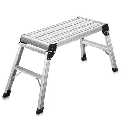 Amidey Heavy Duty Portable Bench Aluminum Folding Step Ladder In Silver